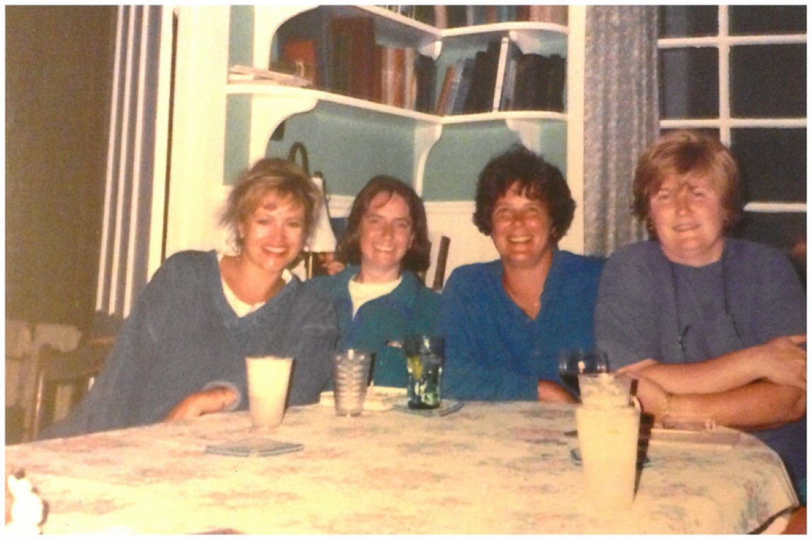 Photo of Mini-reunion (L to R) Corinne Rock ’77, Deb Burns ’76, Meg Affleck ’76, Nancy Affleck ’70 – circa 1979 
