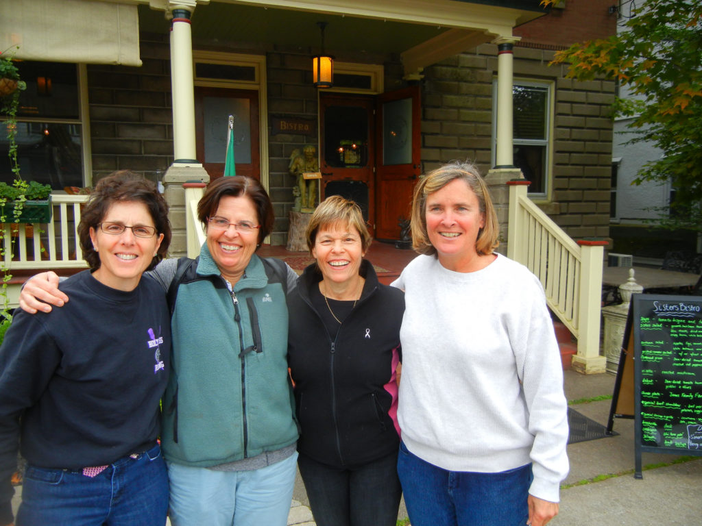 Photo of Mini-reunion in August 2013 with Andrea Ciaccio Bracikowski, Karen Jungherr Manning, Liz Lewis Gershon, Betsy Meyerdierks (Photo courtesy of Liz Gershon)