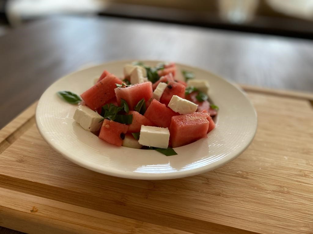 Watermelon salad in bowl