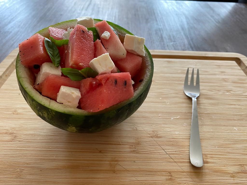 Watermelon salad in rind